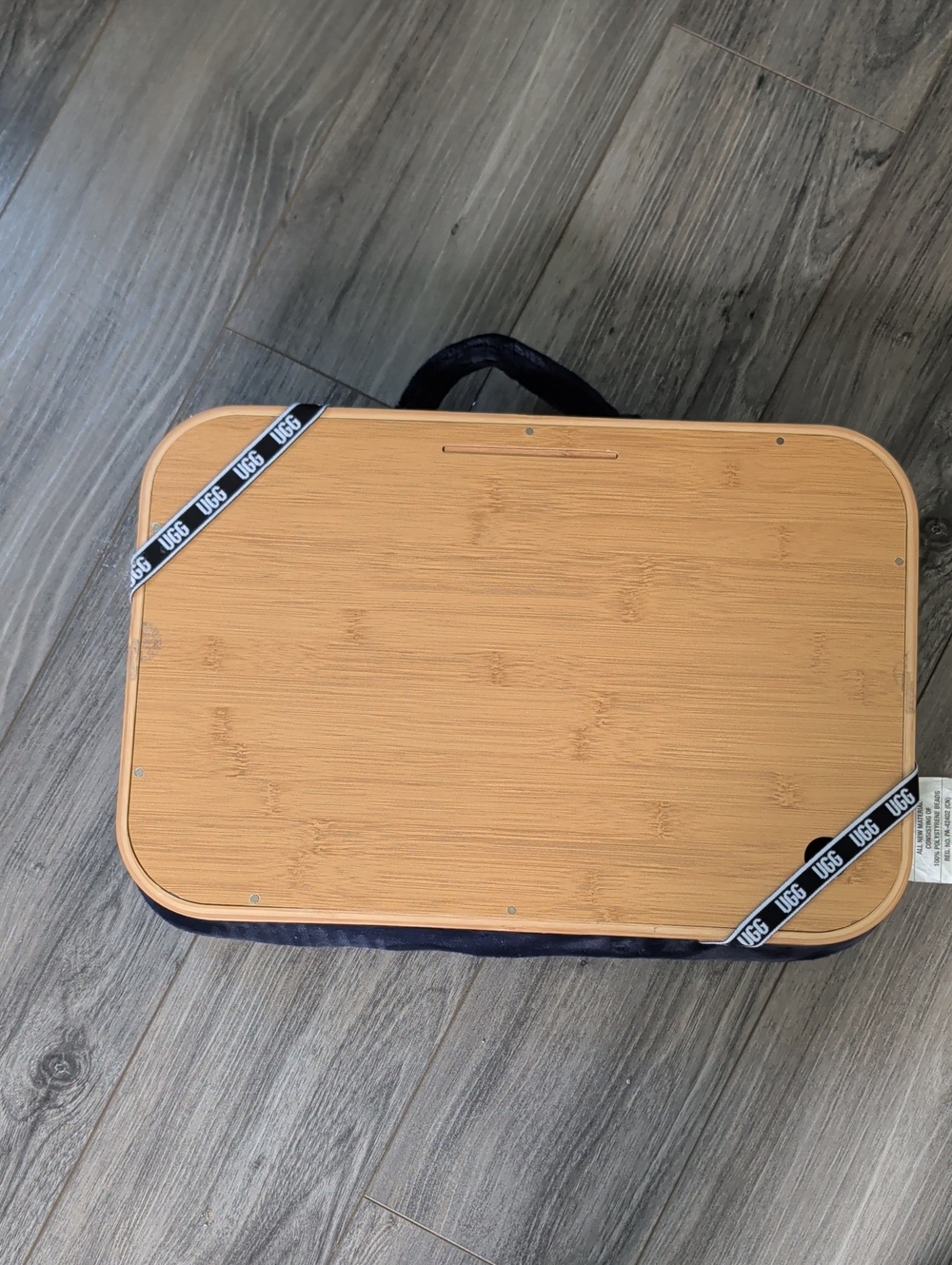 UGG Natural Bamboo Lap Tray with Navy Branded Straps